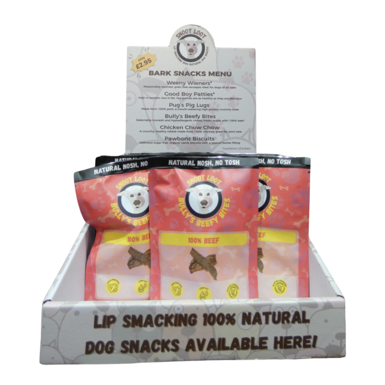 Our Loot Box crammed full of doggy delights including Bully's Beefy Bites.