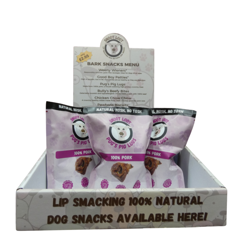 Our Loot Box crammed full of doggy delights including Pug's Pig Lugs.